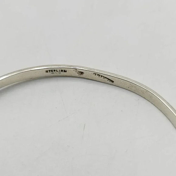 Vintage Sterling Silver Blue Turquoise Circle Eye Bangle Bracelet Mexico - Picture 5 of 8